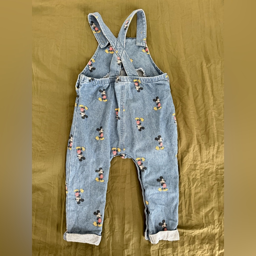 Disney Baby Mickey Mouse Denim Overalls Size 24 M 100% Cotton - Picture 7 of 8